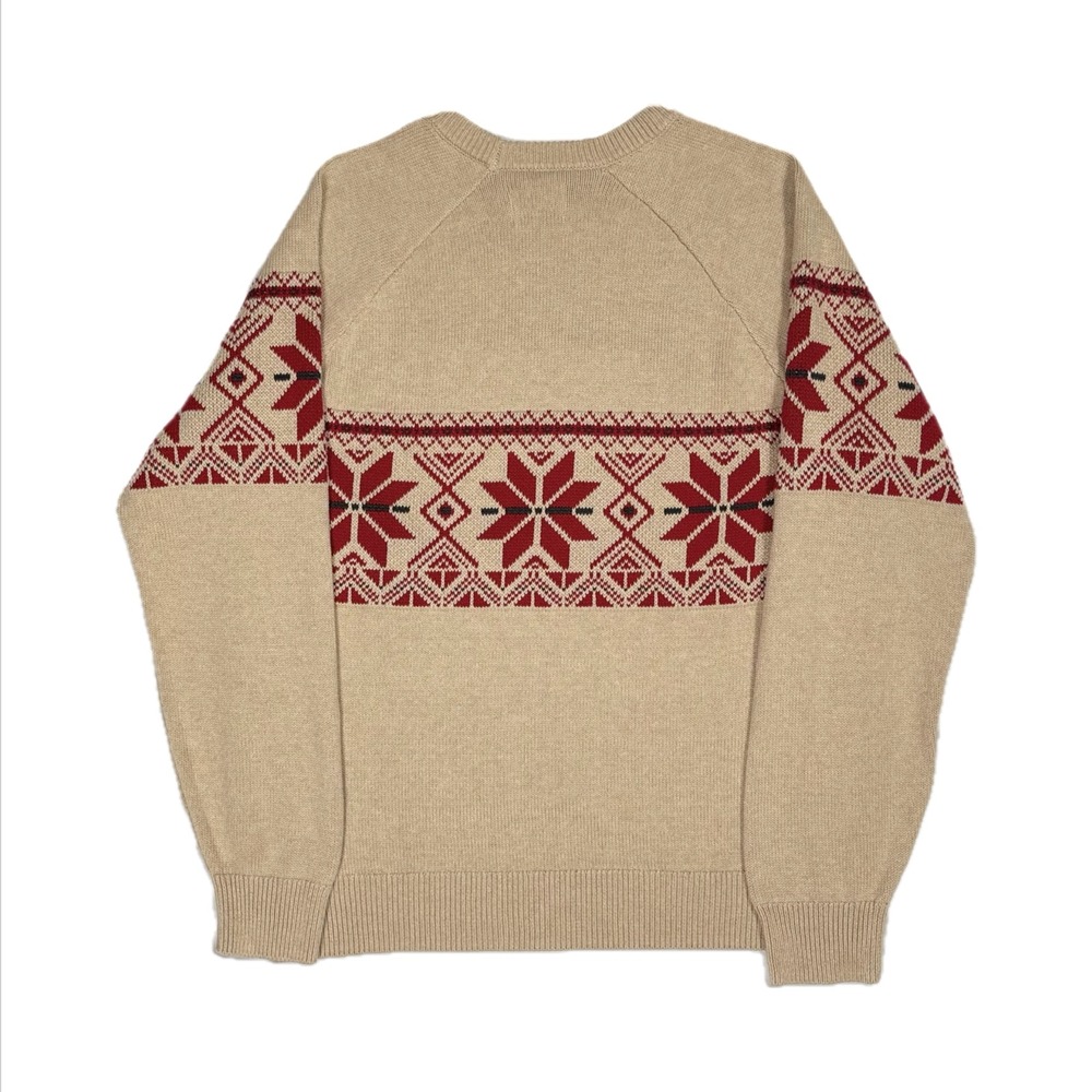 Eddie Bauer 100% cotton cream red fair isle knit crewneck sweater men's large - Picture 2 of 7